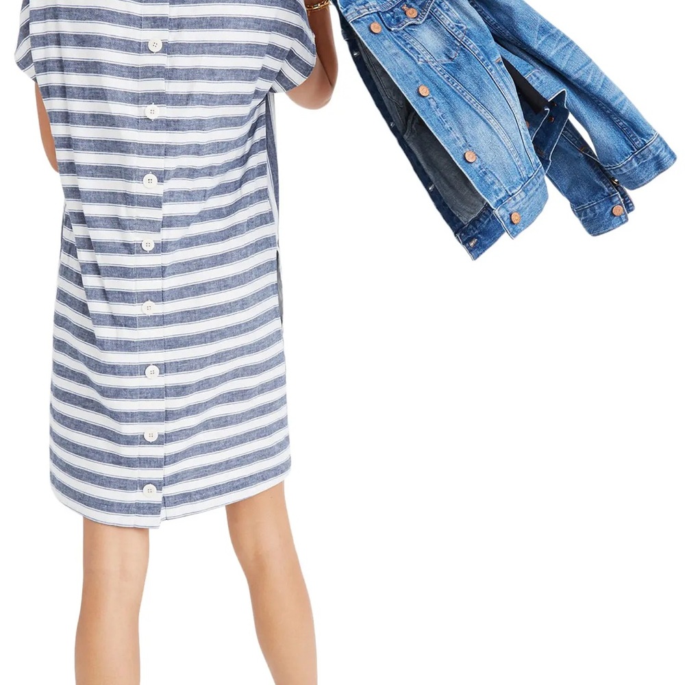 Madewell Stripe Play Button Back Linen Blend Dress